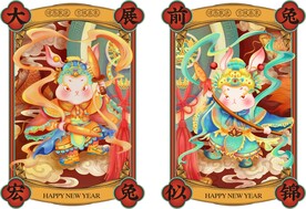 兔年门神兔年原创插画