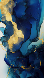 蓝色水墨金箔抽象画