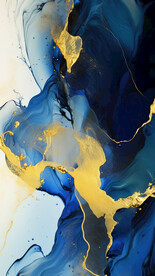 蓝色水墨金箔抽象画