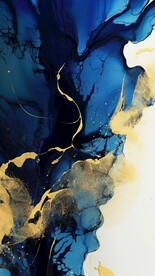 蓝色水墨金箔抽象画