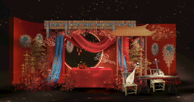 红蓝色中式婚礼迎宾演奏区