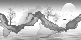 山水画背景墙 抽象画