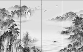 国画山水中式电视背景墙