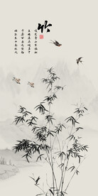 新中式水墨竹子玄关装饰画