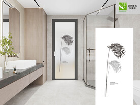 黑白树叶玻璃工艺英文移门图