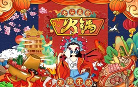 国潮火锅美食背景墙图片