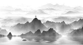 水墨山水画背景墙