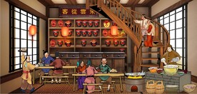 古代客从云来餐饮背景墙壁画