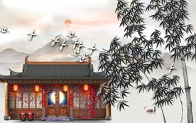 中式古建筑竹林风景壁纸