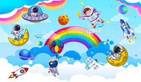 卡通星空宇航员背景墙