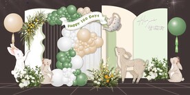 绿色卡通小兔子宝宝宴设计背景