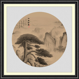 新中式圆形山水画