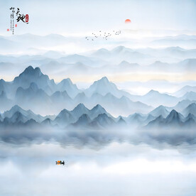 新中式山水画背景墙