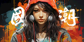 国潮时尚美女涂鸦背景壁画设计