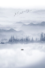 新中式水墨山水玄关画