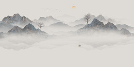 中式意境床头水墨背景墙画