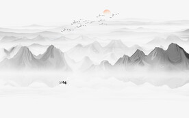 中式山水画电视背景墙壁画