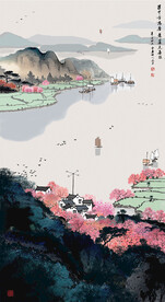 国画水墨山水画江南春色