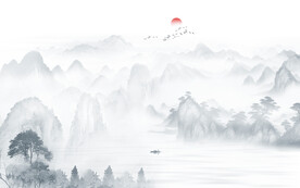 意境水墨山水壁画
