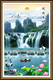 流水生财瀑布山水画