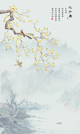 新中式花鸟画玄关壁画