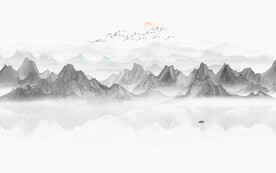 中式床头山水画背景墙