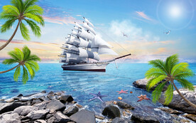 蓝天大海椰树背景墙