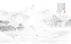 新中式水墨山水壁画