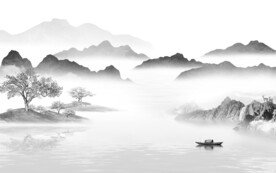 新品 清晰灰色山水 Tif分层