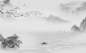 高清 灰色中式山水 Tif分层