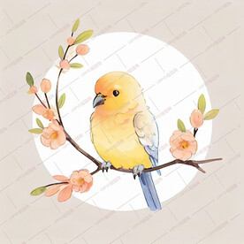 水彩画树枝上的鸟