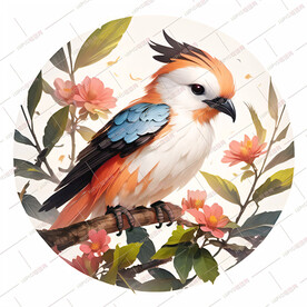 水彩画树枝上的鸟