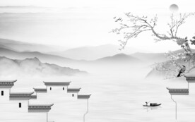 人气 淡雅灰山水画 灰色山水画