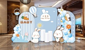 宝宝宴设计蓝色卡通可爱小兔子