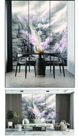 新中式山水 背景墙壁画 硬包 