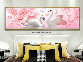 粉色浪漫天鹅湖床头装饰画