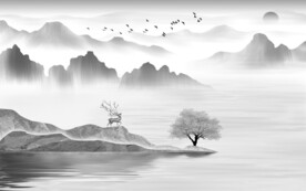 别墅 意境灰色山水 TIf分层