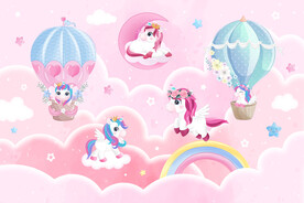 粉色天空卡通气球彩虹独角兽背景