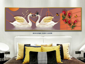 轻奢天鹅湖光影床头装饰画