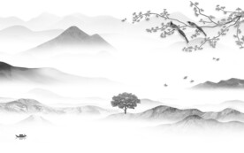 现代 高清灰色山水 TIF分层