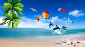 唯美大海椰树海豚背景墙