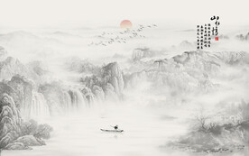 国画山水画背景墙