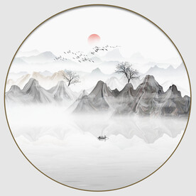圆形抽象山水画