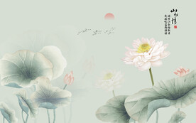 新中式荷花背景墙