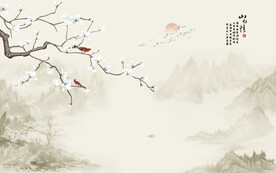 新中式花鸟玉兰背景墙装饰画