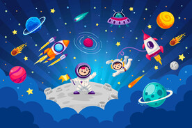 卡通太空星球宇航员火箭宇宙背景