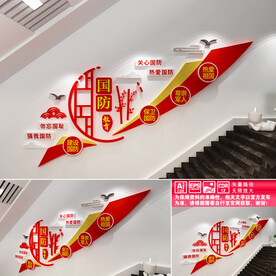 国防教育楼道文化墙