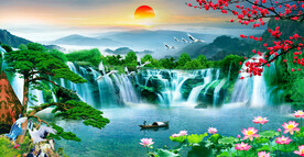 流水生财山水画