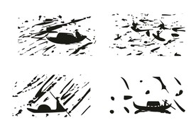 中国风书法笔触墨滴渔夫渔船