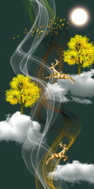 新中式晶瓷抽象麋鹿森林玄关